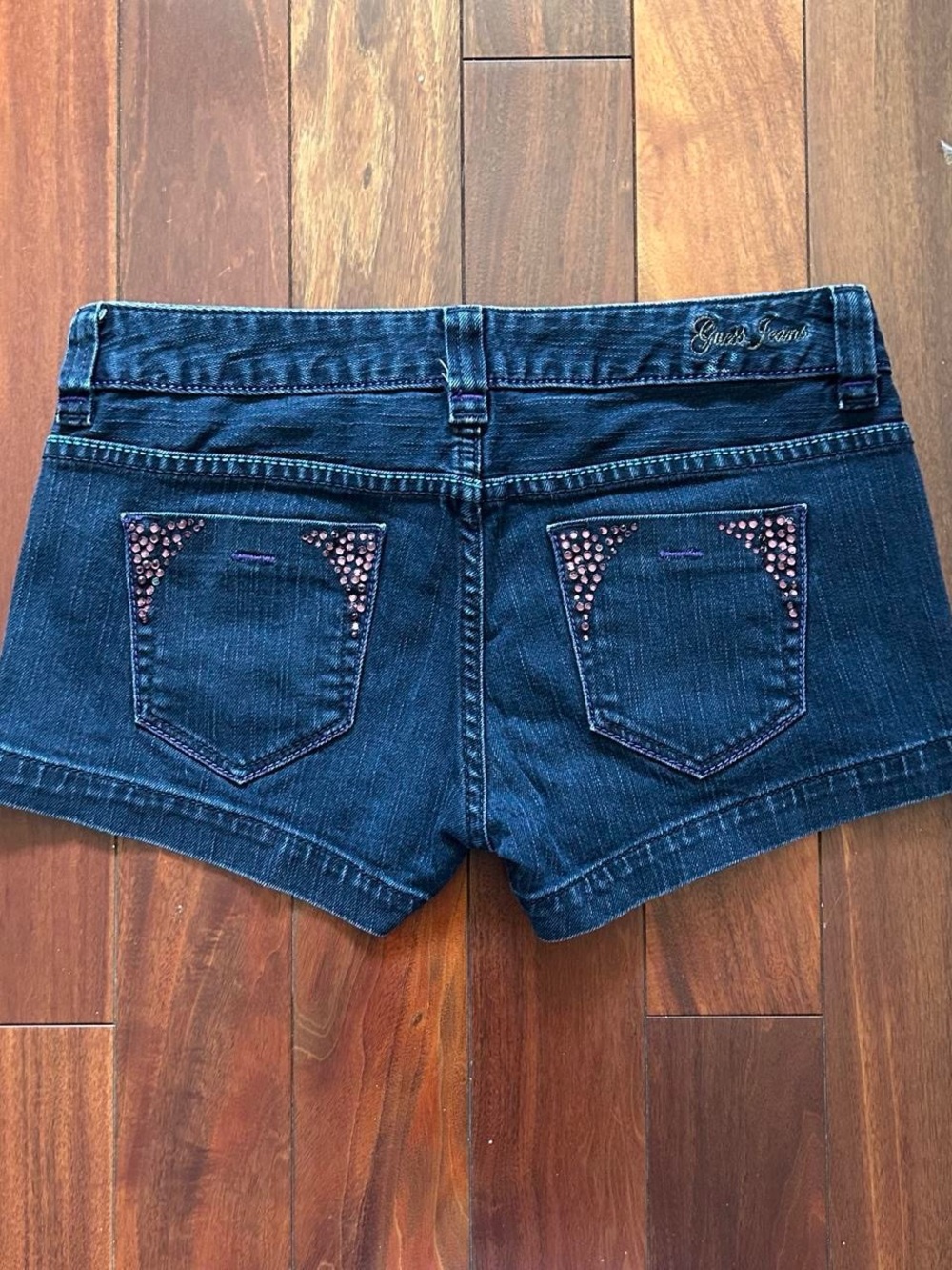 Vintage Y2K Guess Low Rise Rhinestone Denim Shorts (Size 26)